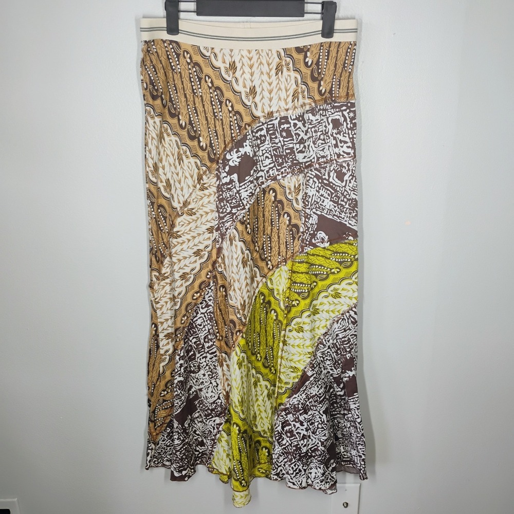Anthropologie Tiny Patchwork Maxi Skirt Womens Medium Brown Bohemian Fairy
